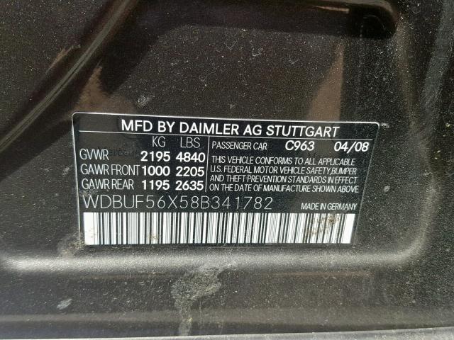 WDBUF56X58B341782 - 2008 MERCEDES-BENZ E 350 GRAY photo 10