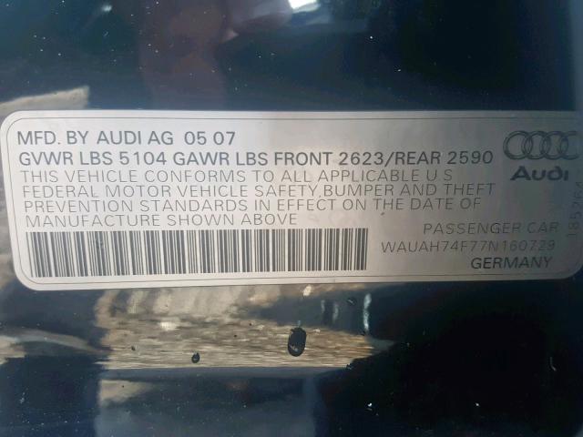 WAUAH74F77N160729 - 2007 AUDI A6 3.2 BLACK photo 10