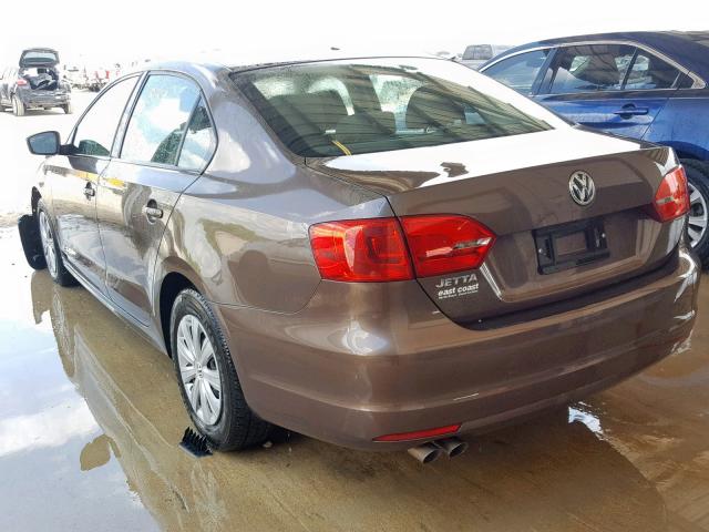 3VW2K7AJ5EM431843 - 2014 VOLKSWAGEN JETTA BASE BROWN photo 3