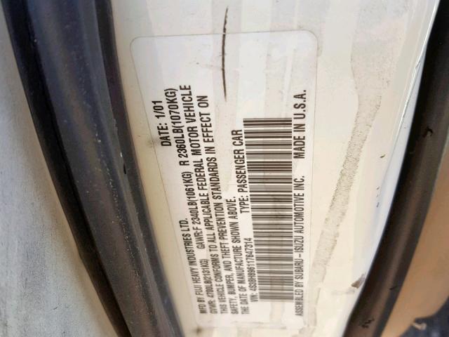 4S3BH896117647314 - 2001 SUBARU LEGACY OUT CREAM photo 10