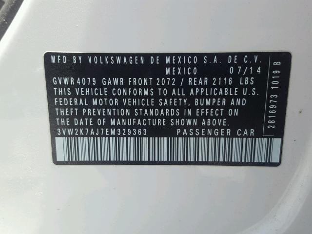 3VW2K7AJ7EM329363 - 2014 VOLKSWAGEN JETTA BASE Սպիտակ լուսանկար 10