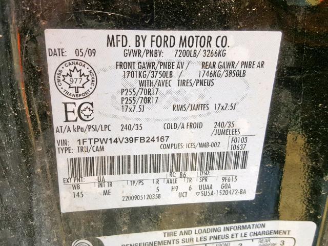 1FTPW14V39FB24167 - 2009 FORD F150 SUPER BLACK photo 10