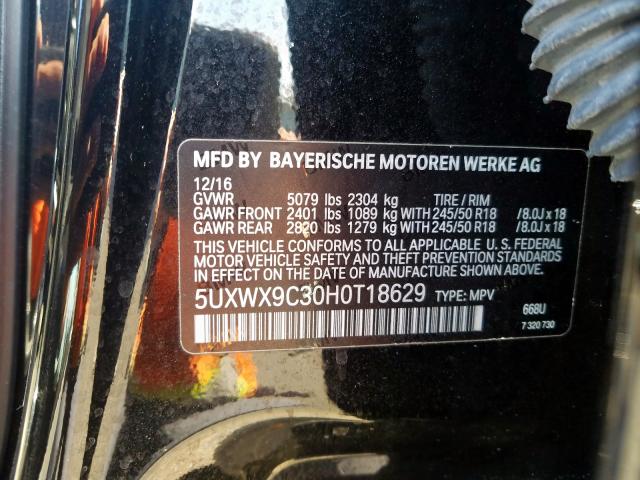 5UXWX9C30H0T18629 - 2017 BMW X3 XDRIVE28I  photo 10