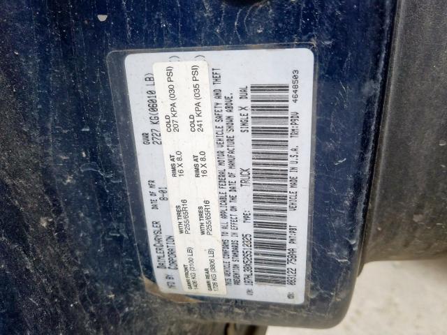 1B7HL38X52S512325 - 2002 DODGE DAKOTA QUAD SPORT  photo 10