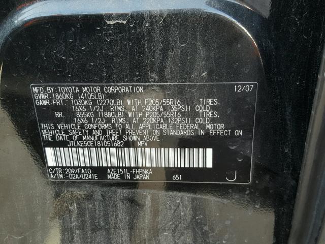 JTLKE50E181051682 - 2008 TOYOTA SCION XB Қара фото 10