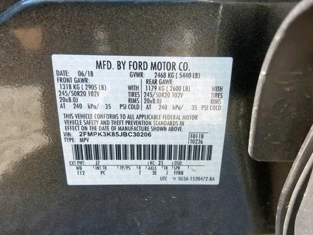 2FMPK3K85JBC30206 - 2018 FORD EDGE TITAN SILVER photo 10