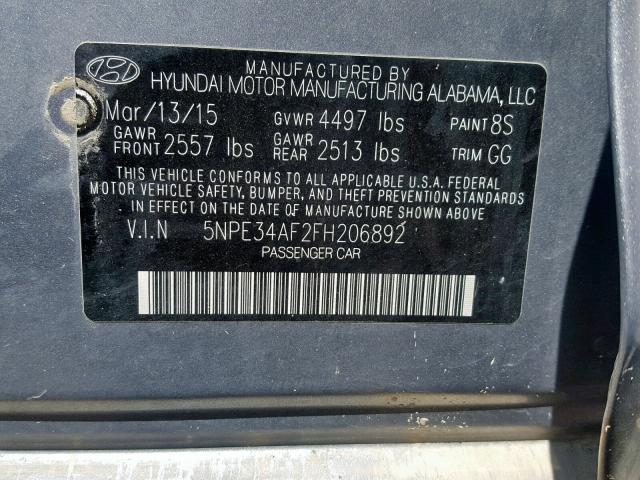 5NPE34AF2FH206892 - 2015 HYUNDAI SONATA SPO SILVER photo 10