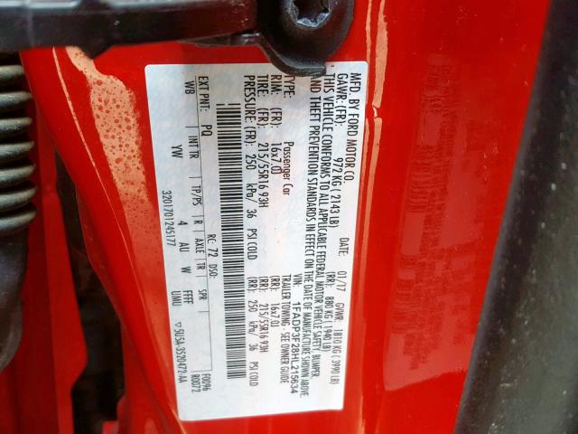 1FADP3F28HL215634 - 2017 FORD FOCUS SE RED photo 10