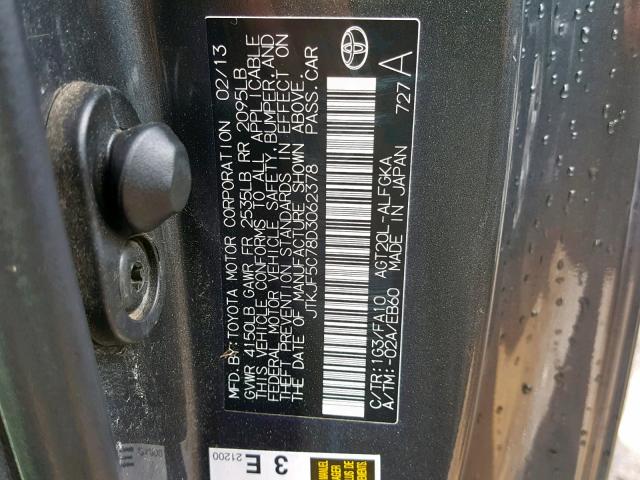 JTKJF5C78D3062378 - 2013 TOYOTA SCION TC ნაცრისფერი ფოტო 10