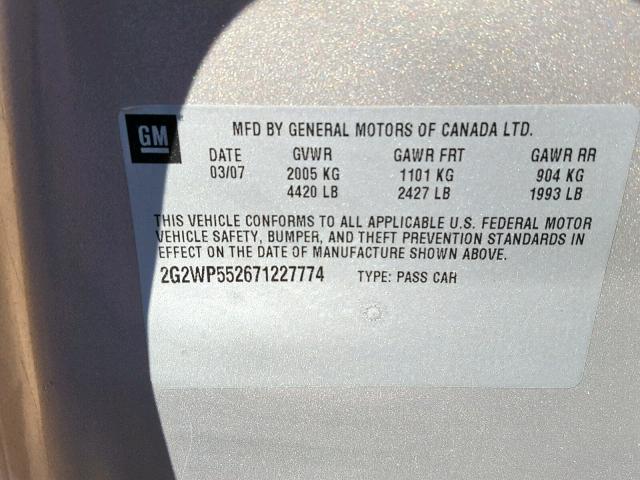 2G2WP552671227774 - 2007 PONTIAC GRAND PRIX GOLD photo 10