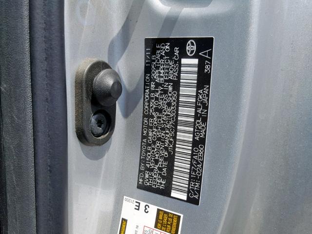 JTKJF5C77C3033050 - 2012 TOYOTA SCION TC SILVER photo 10