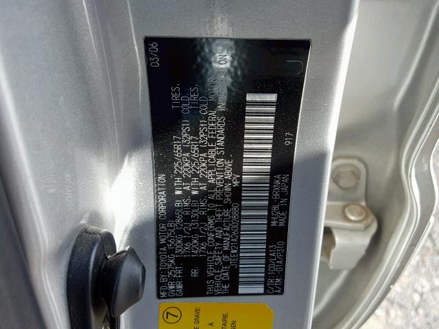 JTEEW21A260028880 - 2006 TOYOTA HIGHLANDER SILVER photo 10