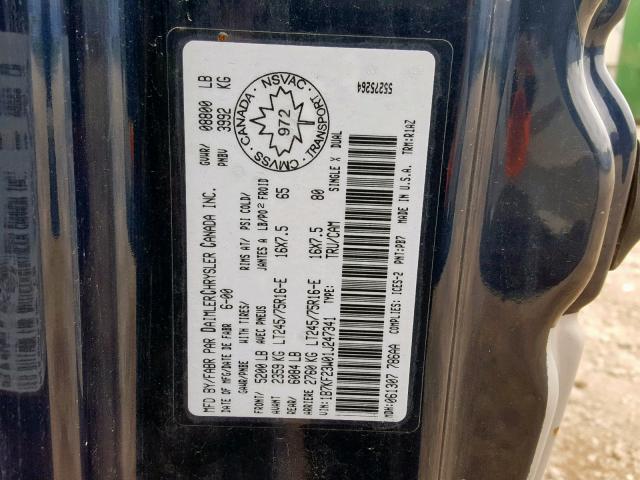 1B7KF23W01J247341 - 2001 DODGE RAM 2500 BLACK photo 10