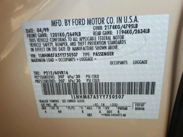 1LNHM87A5YY750507 - 2000 LINCOLN LS BEIGE photo 10