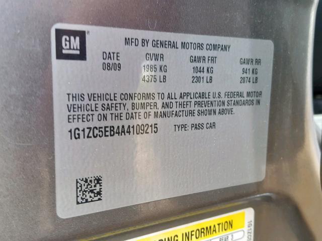 1G1ZC5EB4A4109215 - 2010 CHEVROLET MALIBU 1LT 灰色 照片 10