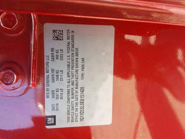 1G11C5SL6EU151420 - 2014 CHEVROLET MALIBU 1LT 红色 照片 10