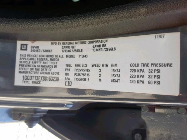 1GCDT13EX88163239 - 2008 CHEVROLET COLORADO GRAY photo 10