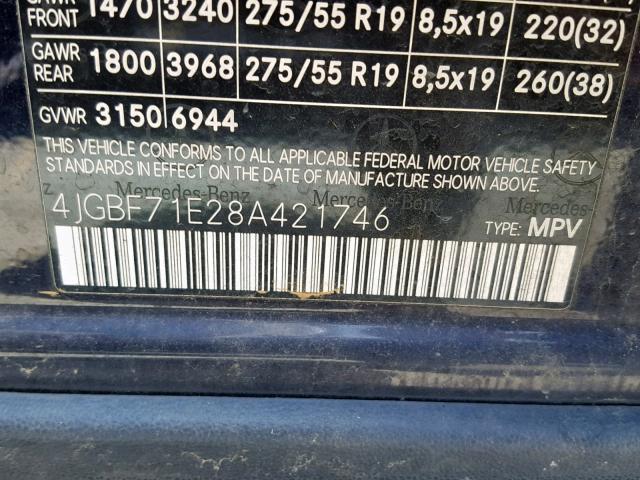 4JGBF71E28A421746 - 2008 MERCEDES-BENZ GL 450 4MA BLUE photo 10