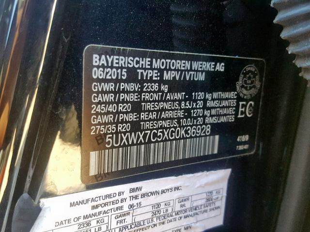 5UXWX7C5XG0K36928 - 2016 BMW X3 XDRIVE3 BLACK photo 10