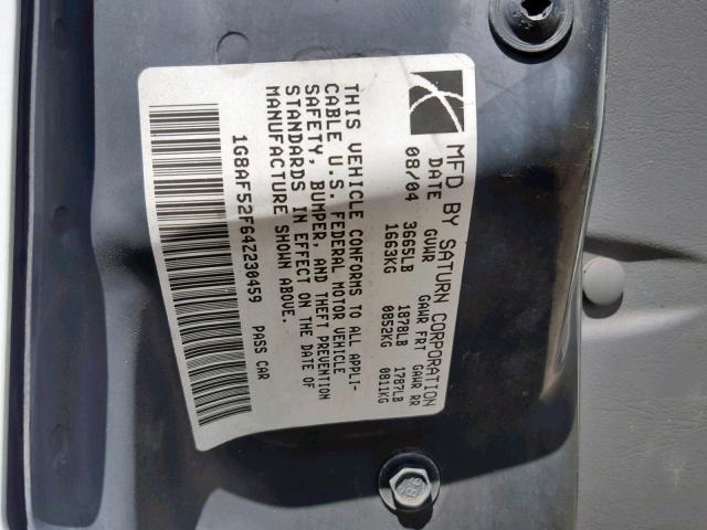 1G8AF52F64Z230459 - 2004 SATURN ION LEVEL WHITE photo 10