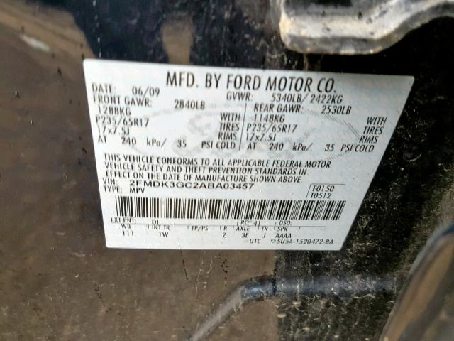 2FMDK3GC2ABA03457 - 2010 FORD EDGE SE BLUE photo 10