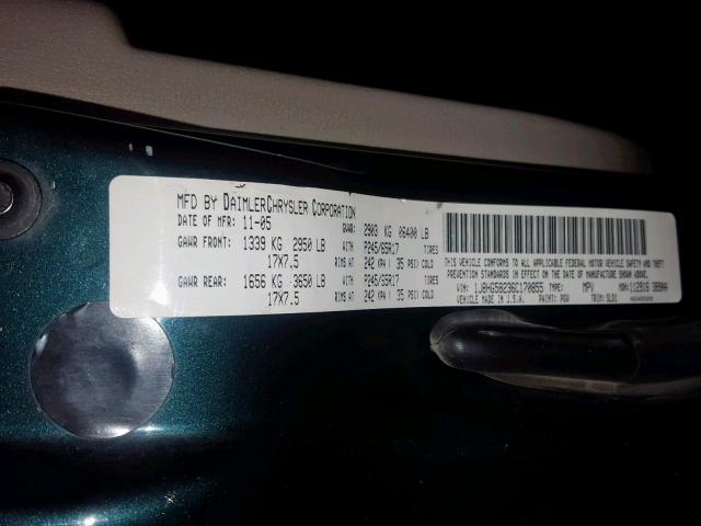 1J8HG58236C170855 - 2006 JEEP COMMANDER მწვანე ფოტო 10