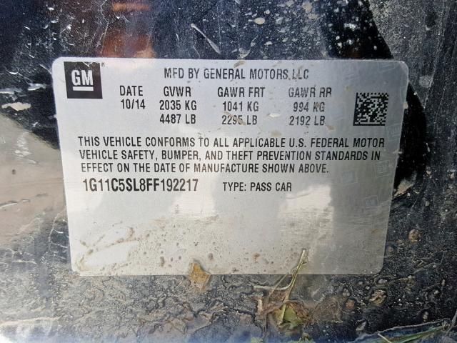 1G11C5SL8FF192217 - 2015 CHEVROLET MALIBU 1LT 黑色 照片 10