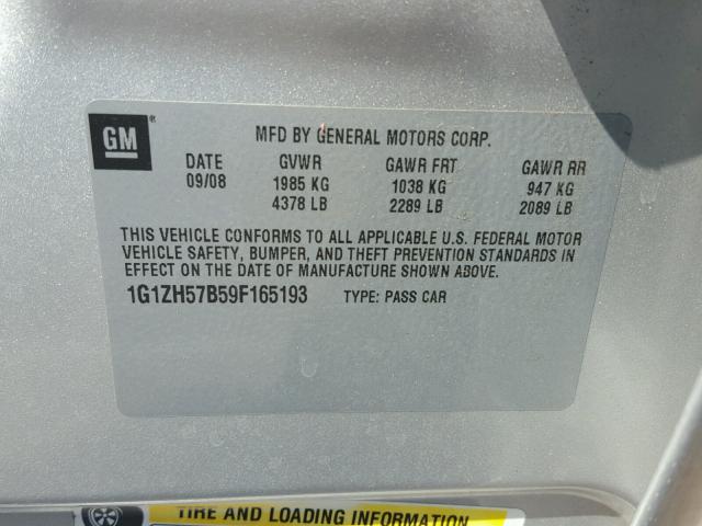 1G1ZH57B59F165193 - 2009 CHEVROLET MALIBU 1LT 银色 照片 10