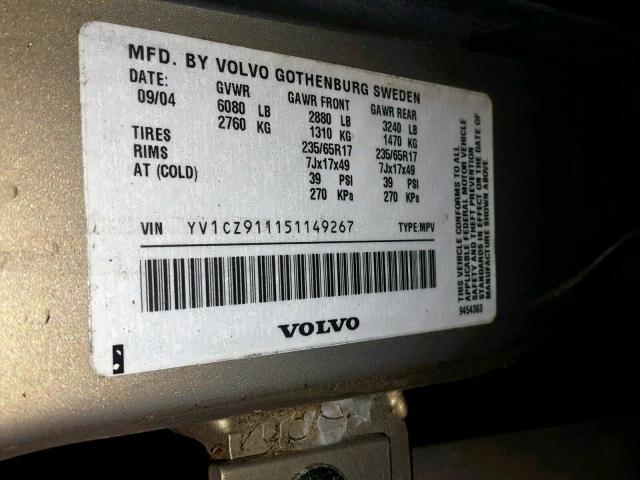 YV1CZ911151149267 - 2005 VOLVO XC90 T6 GOLD photo 10