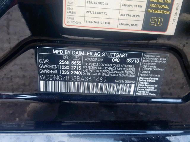 WDDNG7BB3BA361489 - 2011 MERCEDES-BENZ S 550 BLACK photo 10