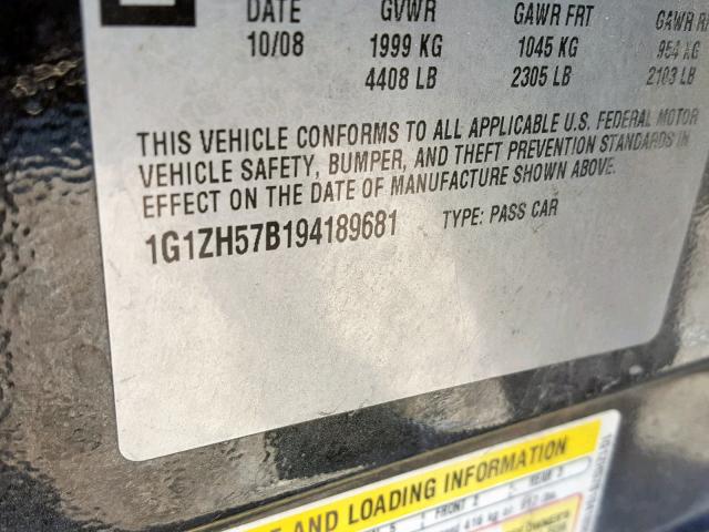 1G1ZH57B194189681 - 2009 CHEVROLET MALIBU 1LT BLACK photo 10