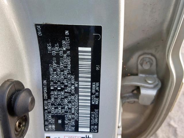 JTEDP21A250049641 - 2005 TOYOTA HIGHLANDER SILVER photo 10