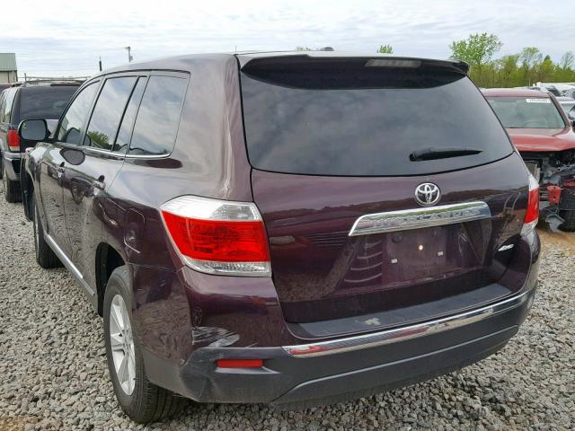 5TDBK3EH4CS129640 - 2012 TOYOTA HIGHLANDER BURGUNDY photo 3