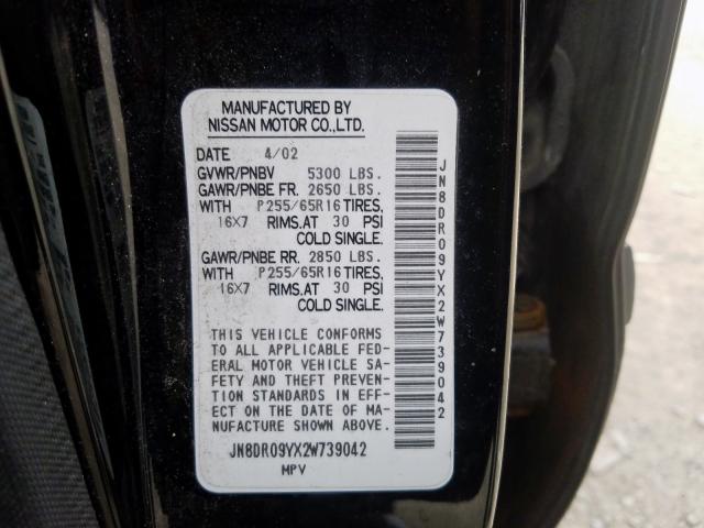 JN8DR09YX2W739042 - 2002 NISSAN PATHFINDER LE  ფოტო 10