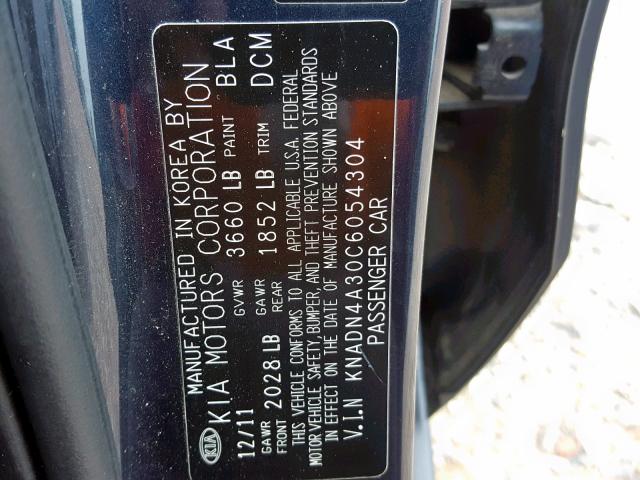 KNADN4A30C6054304 - 2012 KIA RIO EX BLUE photo 10