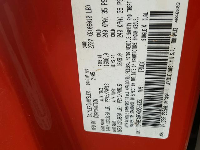 1D7HE48KX6S504351 - 2006 DODGE DAKOTA QUA RED photo 10