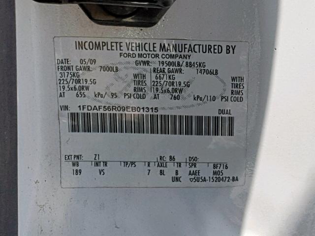 1FDAF56R09EB01315 - 2009 FORD F550 SUPER WHITE photo 10