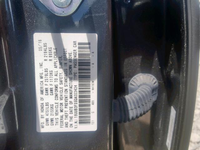 19UUB3F55GA003434 - 2016 ACURA TLX TECH CHARCOAL photo 10