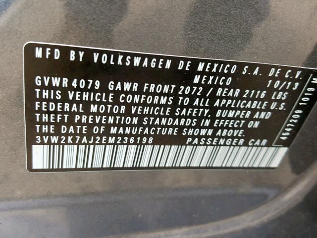 3VW2K7AJ2EM236198 - 2014 VOLKSWAGEN JETTA BASE GRAY photo 10