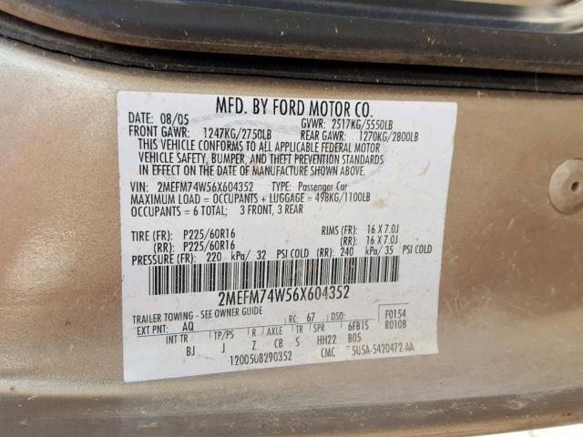 2MEFM74W56X604352 - 2006 MERCURY GRAND MARQ GOLD photo 10