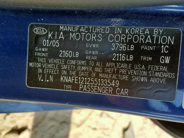 KNAFE121255133549 - 2005 KIA NEW SPECTR BLUE photo 10