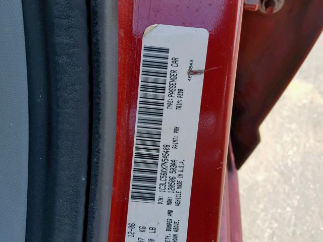 1C3LC56KX7N545408 - 2007 CHRYSLER SEBRING TO RED photo 10