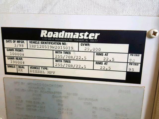 1RF120519W2015019 - 1998 ROADMASTER RAIL DYANASTER TWO TONE photo 10