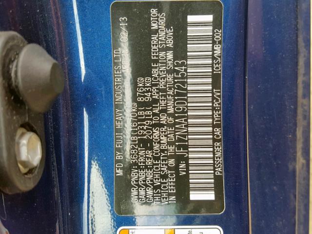 JF1ZNAA19D1721543 - 2013 TOYOTA SCION FR-S BLUE photo 10