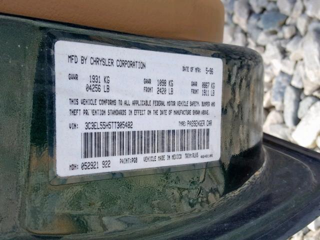 3C3EL55H5TT305482 - 1996 CHRYSLER SEBRING JX GREEN photo 10