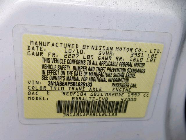 3N1AB6AP5BL626133 - 2011 NISSAN SENTRA 2.0 WHITE photo 10