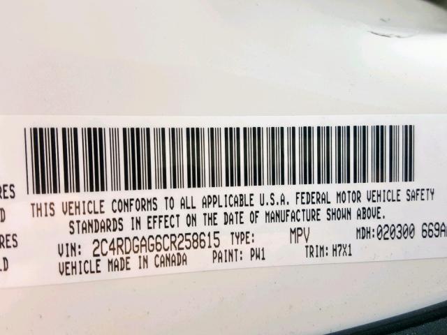 2C4RDGAG6CR258615 - 2012 DODGE RAM VAN WHITE photo 10