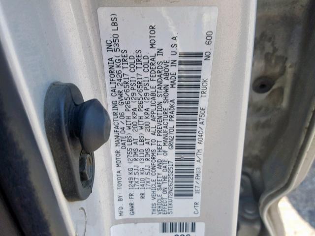 5TEKU72N26Z252517 - 2006 TOYOTA TACOMA DOU SILVER photo 10