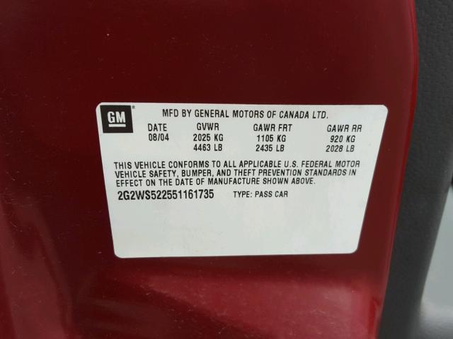 2G2WS522551161735 - 2005 PONTIAC GRAND PRIX MAROON photo 10
