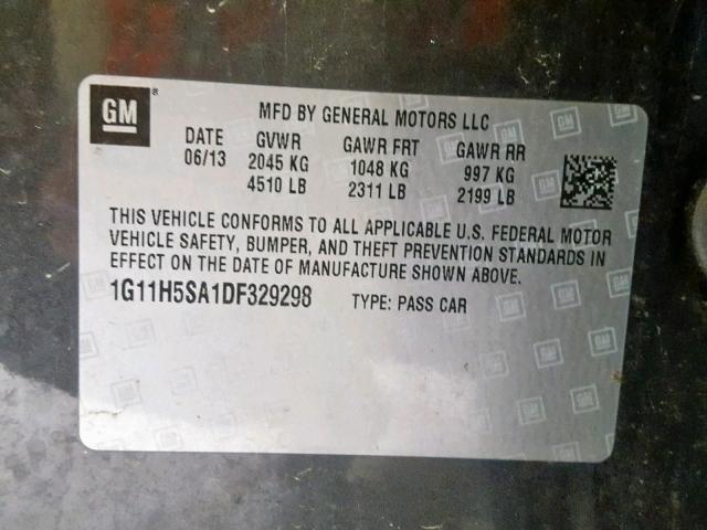 1G11H5SA1DF329298 - 2013 CHEVROLET MALIBU LTZ ნაცრისფერი ფოტო 10